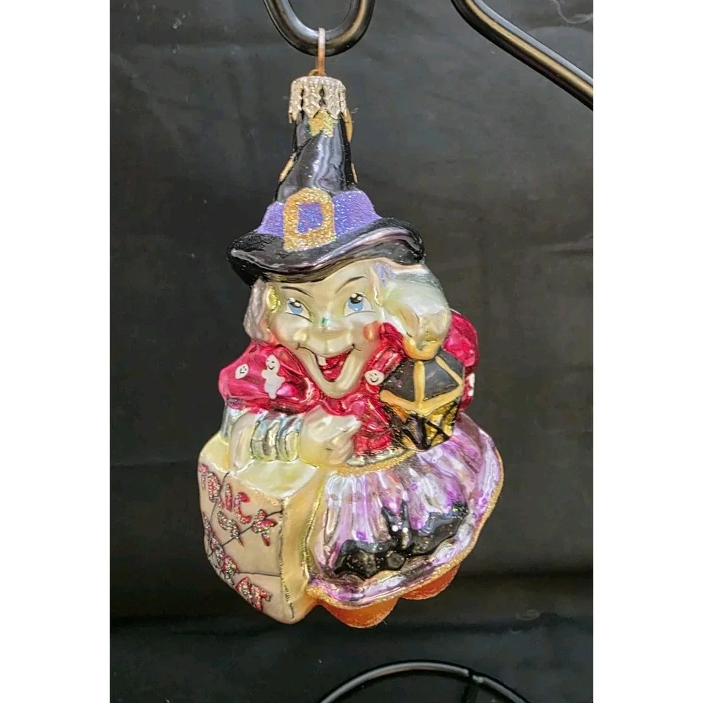 VTG 1994 Christopher Radko Trick Or Treat Halloween Witch Glass Ornament 4.5